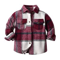 Hemd Kinder Kleinkind Flanell Fleece Shirt Jacke Plaid Langarm Button Down Baby Jungen Mädchen Herbst Shirt Mantel Outwear Jungen Shirt Skate (Wine, 5-6 Years) von GADXE