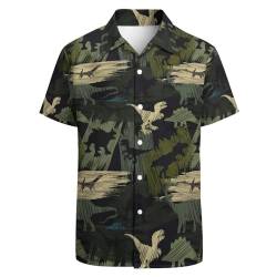 GADZILLE Hawaii-Hemd für Herren Casual Button Down Hemd Kurzarm Aloha Strand Hemd Party Hemd, Dinosaurier dunkelgrün, X-Groß von GADZILLE