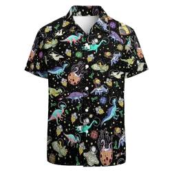 GADZILLE Hawaiihemd für Herren Casual Button Down Shirt Kurzarm Aloha Strandhemd Party Shirt, Dinosaurier-Raum, Mittel von GADZILLE