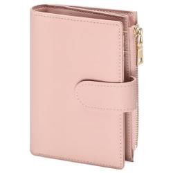 GAEKEAO Kleine Geldbörse für Damen, echtes Leder, RFID-blockierend, Reißverschlussfach, Faltbörse mit Ausweisfenster, Typ 1 Pink, Casual von GAEKEAO