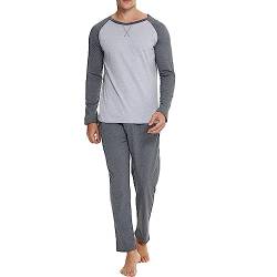 GAESHOW Baumwoll Nachtwäsche Herren Kontrastfarben, Herren Pyjama Set 2 Farben Spleißen, Langarm Hemd und Hose, Winter Thermo Loungewear Pyjama mit O-Ausschnitt von GAESHOW