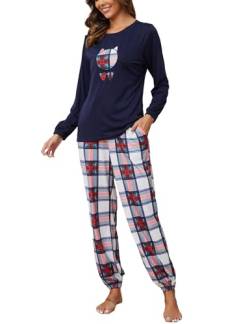 GAESHOW Damen Baumwolle Pyjama Set, 2 Teilig Langarm Niedlichem Druck Schlafanzug, Sleepwear Set mit Taschen für Wohnzimmer, Home von GAESHOW