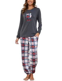 GAESHOW Damen Baumwolle Pyjama Set, 2 Teilig Langarm Niedlichem Druck Schlafanzug, Sleepwear Set mit Taschen für Wohnzimmer, Home von GAESHOW