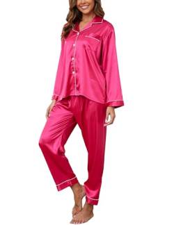 GAESHOW Damen Pyjama Set, 2 Teilig Satin Langarm Schlafanzug, Seide Sleepwear Set für Wohnzimmer Home, Loungewear für alle Jahreszeiten von GAESHOW