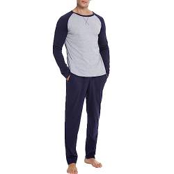 GAESHOW Herren Pyjama Set, Lang Herren Baumwoll Nachtwäsche, O-Ausschnitt Kontrastfarben Loungewear, Zweiteiliger Hausanzug Einschließen Langarm und Hose, S-XXL von GAESHOW