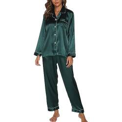 Gaeshow Damen-Schlafanzug-Set, Seidensatin, Pyjama-Set, langärmelige Nachtwäsche, Loungewear für alle Jahreszeiten Gr. Medium, grün von GAESHOW