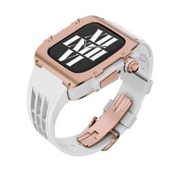 GAFNED Luxuriöses Modifikationsset für Apple Watch 9, 8, 7, 44 mm, 45 mm, Fluorkautschuk-Uhrenarmband, Gehäuse aus Titanlegierung, für iWatch SE 6, 5, 4, DIY-Mod-Kit, 45 mm, Achat von GAFNED