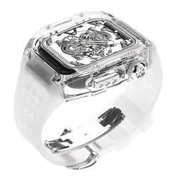 GAFNED Luxuriöses transparentes Uhrengehäuse und Uhrenarmband, für Apple Watch 8, 7, 6, 5, 4, SE, 44 mm, 45 mm, Silikonarmband, Mod-Kit, Gummi-Sportuhrband mit Werkzeug, 44MM, Achat von GAFNED