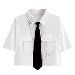 Damen Alt Emo Button Down Shirt Gothic Bluse Techwear Dark Academia Preppy Kleidung Ästhetische Japanische Harajuku Streetwear, E, Klein von GAI