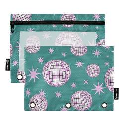 GAIREG Disco Mirror Ball Grünes Muster Binder Pouches Pencil Pouch 3 Loch Binder Taschen mit Reißverschluss 2 Pack von GAIREG