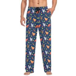 GAIREG Herren-Pyjamahose aus Baumwolle, Straßenbau, Autos, Lounge-Schlafanzug, Hose mit Taschen, für Herren, S-XXL, Cartoon Hühner auf Blau, Small von GAIREG