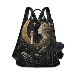 GAIREG Hexen Mandala Symbol Damen Rucksack Geldbörse Anti Diebstahl Casual Mode Tasche mit Pompon, Frauen und Mond von GAIREG