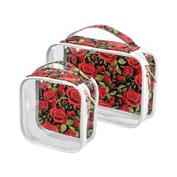 GAIREG Kosmetiktasche für Damen, buntes Pinselmuster, transparente Kulturbeutel für Reisen, Kulturbeutel, Nahtlose rote Rosen von GAIREG
