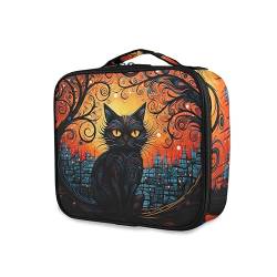GAIREG Kosmetiktasche mit niedlichem Tiermotiv, Reise-Kulturbeutel mit verstellbaren Trennwänden für Damen, Schwarze Katze Halloween Thema von GAIREG