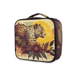 GAIREG Make-up Zug Fall Kosmetiktasche Reise Tragbare Aufbewahrung Kulturbeutel mit herausnehmbaren Trennwänden für Frauen, Leopard Pflanze Sonnenblume von GAIREG