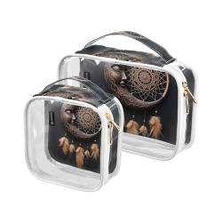 GAIREG Moon Eye Boho Traumfänger Mandala Reise Make-up Tasche Set mit 2 transparenten Kulturbeuteln Kosmetiktasche Reiseutensilien, Moon Eye Boho Traumfänger Mandala von GAIREG