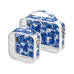 GAIREG Reise-Make-up-Tasche mit blauen und weißen Rosen, transparent, Kulturbeutel, Kosmetiktasche, Reiseutensilien, 2 Stück von GAIREG