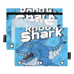 GAIREG Robot Shark Blue Binder Pouches 3 Ring Binder Pencil Pouch Pencil Case with Holes for Binder 2 Pack von GAIREG