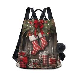 GAIREG Rucksack mit Lebensmittelzutaten für Damen, modischer Rucksack, Diebstahlschutz, Handtasche, Reisetasche, Weihnachtsstrumpf an der Wand von GAIREG