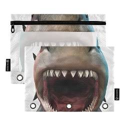 GAIREG Shark Biting Zipper Pencil Pouches 3 Ring Binder Pockets 2 Pack von GAIREG