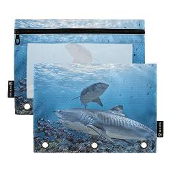 GAIREG Tiger Shark Underwater Binder Pencil Pouch 2 Pack 3 Ring Zipper Pouch von GAIREG
