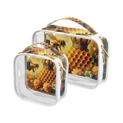 GAIREG Urban Kosmetiktasche für Reisen, Kulturbeutel, Camouflage, Grau, Retro Bee Honeycomb Crown von GAIREG