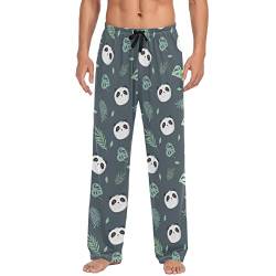 Llamas Herzen auf lila Herren Pyjamahose Herren Separate Hose Loungehose für Männer Lustiges Muster S-XXL, Panda Gesicht und Blätter, Medium von GAIREG