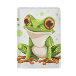 Reisepasshülle aus Leder mit niedlichem Frosch mit Krawatte, Niedlicher grüner Frosch mit Cartoon-Motiv, OneSize von GAIREG