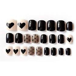 24 Stück künstliche Nägel mit vollständiger Abdeckung, glänzend, schwarz, quadratisch, mittelgroß, für Frauen und Mädchen von GAKIN