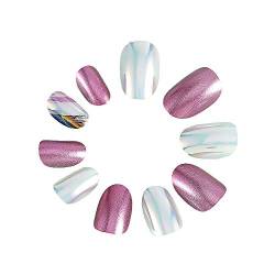 24 Stück künstliche Nagelspitzen mittelgroße, ovale Kunstnägel glänzend rosa Glitzer volle Abdeckung Acryl für Frauen und Mädchen von GAKIN
