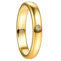 GALANI 4mm Gold Ehering für Damen Herren Wolframkarbid Ring mit Zirkonia Gewölbt Partner Ringe für Versprechen Verlobung Hochzeit Comfort Fit Größe 52(16.6) von GALANI