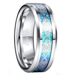 GALANI 8mm Blauer Keltischer Wolfram Ring für Herren Damen Abgeschrägte Kante Ehering Vertrauensring Verlobungsringe für Ihn Sie Größe 60(19.1) von GALANI