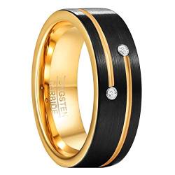GALANI 8mm Schwarz Gold Wolframcarbid Ring Herren Damen Ringe mit Zirkon Inlay und Goldener Gerillt Ehering Verlobungsring Partner Ring Größe 65(20.7) von GALANI