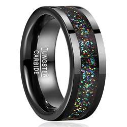 GALANI 8mm Schwarz Ring für Herren Damen Wolfram Ringe Verlobungsband Eheringe Partner Ringe mit Glitzer Damenring Herrenring Größe 54.4(17.3) von GALANI