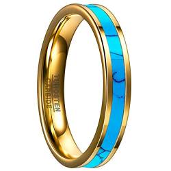 GALANI Damen Wolframcarbid Ring Blau Gold 4mm Türkis Ring Herrenring Eheringe Verlobungsring Partnerring Vorschlagsring Freundschaftsring Herren Damen Schmuck Größe 52(16.6) von GALANI