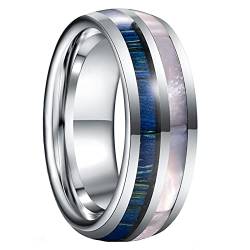 GALANI Eheringe Silber Blau Herren Damen Wolframcarbid Ring 8mm für Hochzeit Verlobung Versprechen Jahrestag mit Blauer Holz und Kuppel Design Poliertes Finish Größe 59(18.8) von GALANI