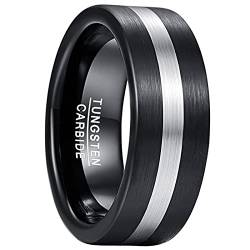 GALANI Partnerringe Herrenring Damenring Ehering Wolframcarbid Ring Schwarz Silber Ringe für Herren Damen 8mm Gebürsteter Oberfläche Hochzeitsringe Jahrestag Ring Band Größe 57(18.1) von GALANI