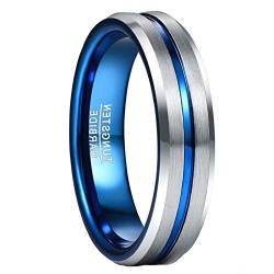 GALANI Ring Herren Silber Blau Wolframcarbid Ring Ehering Verlobungsring Vertrauensring Paar Ringe 6mm mit Blau Rille Bestes Geschenk Unisex Größe 60(19.1) von GALANI