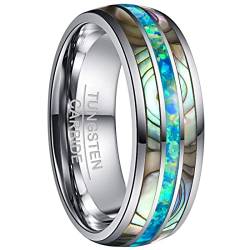 GALANI Ring für Herren Damen 8mm Silber Wolfram Ring mit Grün Opal und Muschel, Unisex Verlobungsringe Eheringe Partnerringe Jubiläumsring Mode Schmuck Comfort Fit Größe 62(19.7) von GALANI