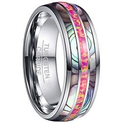 GALANI Ring für Herren Damen 8mm Silber Wolfram Ring mit Rot Opal und Muschel, Unisex Verlobungsringe Eheringe Partnerringe Jubiläumsring Mode Schmuck Comfort Fit Größe 58(18.5) von GALANI