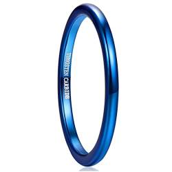 GALANI Ringe Damen Herren 2mm Silvery/Blue Wolfram Ring Schmal Schlicht Poliert Ring Verlobungsringe Eheringe Partnerringe Comfort Fit Größe 66(21.0) von GALANI