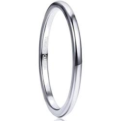 GALANI Ringe Damen Herren 2mm Silvery Wolfram Ring Schmal Schlicht Poliert Ring Verlobungsringe Eheringe Partnerringe Comfort Fit Größe 54(16.9) von GALANI