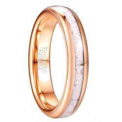 GALANI Wolfram Ring 4mm Damen Paarringe Partnerringe Rosegold Wolframcarbid Ring mit Weißem Marmor Eheringe Verlobungsring Vertrauensring Größe 52(16.6) von GALANI