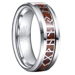 GALANI Wolfram Ring Herren 8mm Holz und Wikinger Skript Inlay Silber Ehering Verlobungsring Mode Schmuck Größe 67(21.3) von GALANI