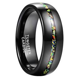 GALANI Wolfram Ring Herren Damen Schwarz 8mm Ehering Verlobungsring Freundschaft Ring mit Crushed Synthetischer Opal Poliert Finish Größe 54(17.2) von GALANI