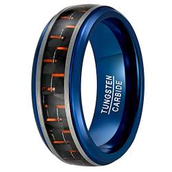 GALANI Wolframcarbid Ring Blau Herrenring Damenring 8mm Herren Damen Ringe mit Roter Kohlefaser Verlobungsring Eheringe Herrenring Partnerring Jubiläumsring Paar Ringe Mode Schmuck Größe 54(17.2) von GALANI