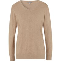 GALERIA essentials Pullover "Esra", Rippbündchen, V-Ausschnitt, für Damen, beige, L von GALERIA essentials