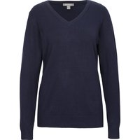 GALERIA essentials Pullover "Esra", Rippbündchen, V-Ausschnitt, für Damen, blau, XL von GALERIA essentials