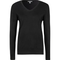 GALERIA essentials Pullover "Esra", Rippbündchen, V-Ausschnitt, für Damen, schwarz, L von GALERIA essentials