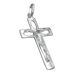 Anhänger 29x17mm Kreuz mit Jesus durchbrochen glänzend Silber 925 von GALLAY